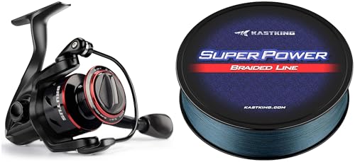 KastKing Brutus Spinning Reel,Size 2000 Fishing Reel & KastKing Superpower Braided Fishing Line, Gray, 15 LB, 150 Yds
