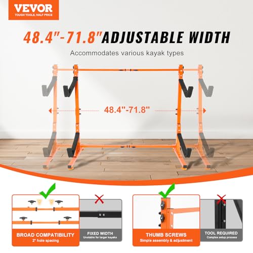 VEVOR Freestanding Kayak Storage Rack, Kayak Stand for 2 or 4 Kayak Canoe Paddleboard, Heavy-Duty Steel Kayak Hanger Holde...