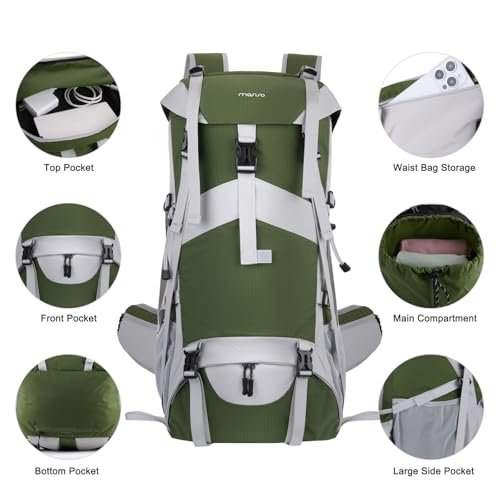 MOSISO 50L Hiking Backpack, Waterproof Flap Cover Camping Backpack with Rain Cover for Men Women, Lightweight Sport Daypac...