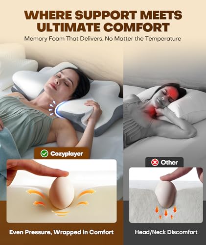 Cozyplayer True Cooling Cervical Neck Pillow for Pain Relief, Ergonomic Side Sleeper Pillow for Neck Support, Odorless Ort...