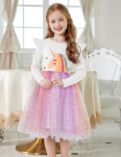 Arshiner Toddler Girls Tutu Dresses Long Sleeve Ruffle Fall Winter Holiday Star Sequin Tulle Dress 2-6Y
