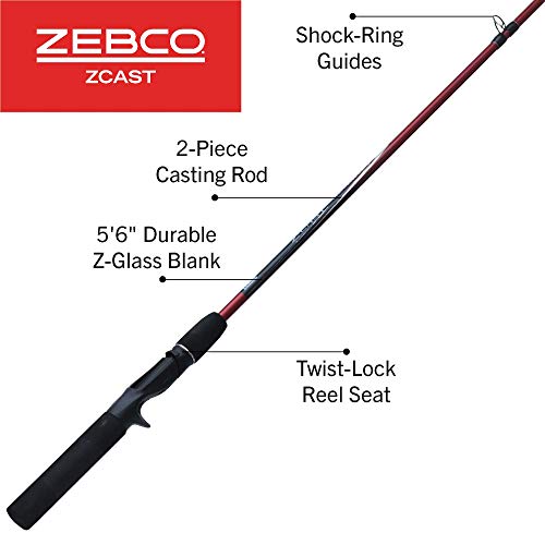 Zebco Z-Cast Casting Fishing Rod, 2-Piece Durable Z-Glass Fishing Pole, Comfortable EVA Rod Handle, Shock-Ring Guides