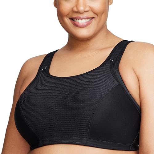 Full Figure Plus Size Custom Control Sports Bra Wirefree #1166 Solid Black 34DD