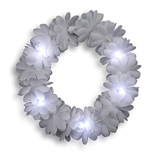 FlashingBlinkyLights Set of 12 White LED Hawaiian Lei Floral Headband Light Up Flower Crown