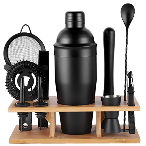 JNWINOG 11Pcs-Cocktail Shaker Set Black Bartending Kit 25oz Cocktail Bar Set Cocktail Mix Drink Making Kit Professional Ba...
