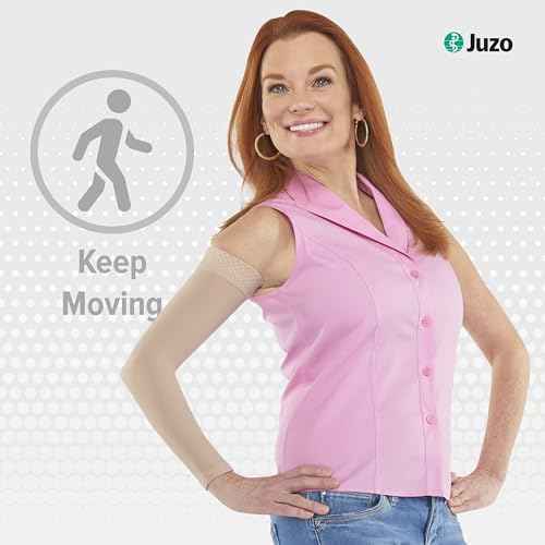 Juzo Soft 2001 20-30mmhg Standard Armsleeve with Silicone Top Band for Women,Beige,2 (II)Long