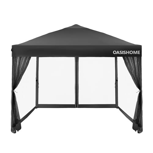 OASISHOME 10'x10' Pop-Up Gazebo Canopy Tent with Netting Sidewalls & Wheeled Bag,Weight Bag, Stakes, Ropes, Waterproof, UV...
