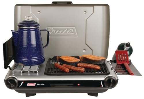 Coleman Tabletop 2-in-1 Grill & Stove with 2 Adjustable Burners, Propane Grill/Stove with Push-Button Starter, Wind Guard...