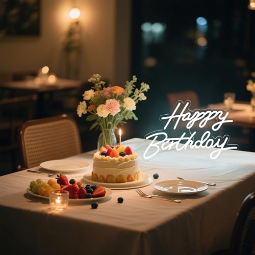 Happy Birthday Neon Sign for Wall Decor, LED Happy Birthday Light Up Sign, USB Powered Dimmable Neon Light for Birthday Pa...