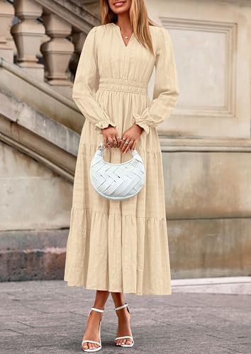 PRETTYGARDEN Women's 2026 Fall Wedding Guest Dresses Long Sleeve V Neck Flowy Elegant Holiday Party Maxi Dress with Pockets