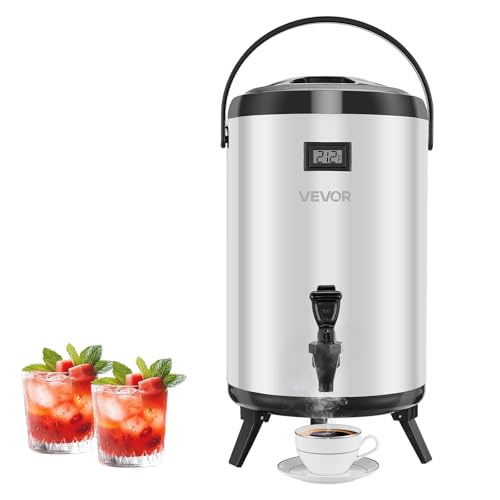 VEVOR Insulated Beverage Dispenser, 3.2 Gal/12L Stainless Steel Thermal Drink Server with Spigot & Temp Display, Suitable ...