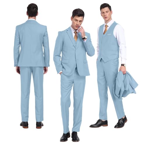 Men's Suit Slim Fit 3 Piece Wedding Dress Tux Suit Set Two Buttons Business Suits Blazer Jacket Vest Pants with Tie