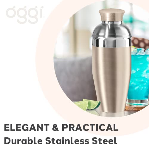 OGGI Classic Cocktail Shaker Gold Stainless - 26 oz, Stainless Steel Construction, Built in Strainer - Ideal Home Bar Drin...
