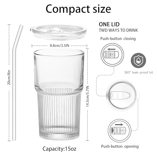 Luiaiog 18.5oz Glass Cups with Lids and Straws - Set of 2 Reusable Tumblers, Thickened Shatter-Resistant Glass, Ideal for ...
