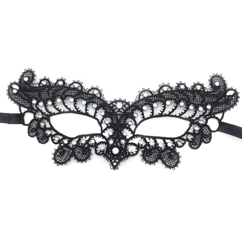 Hopodix Rhinestones Masquerade Mask for Women Black Lace Eyemask for Carnival Gothic masquerade party Venetian Mask Mardi ...