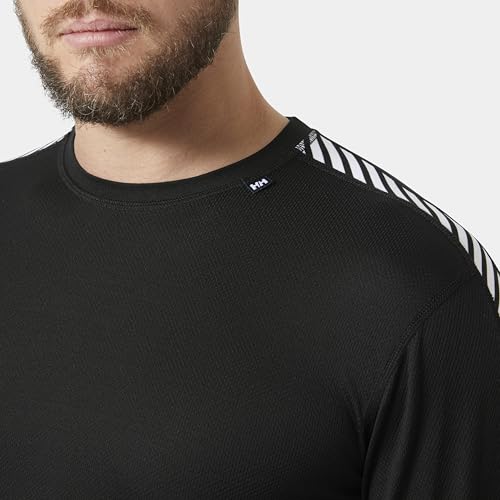 Helly Hansen Men's Lifa Stripe Crew Lightweight Breathable Moisture Wicking Thermal Baselayer, 998 Black - Medium