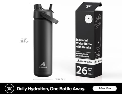 POWCAN 26 oz Insulated Water Bottle with 2-in-1 Straw and Spout Lid, Keep Cold 24H, Leak-Proof, Fits in Car Cup Holder, St...