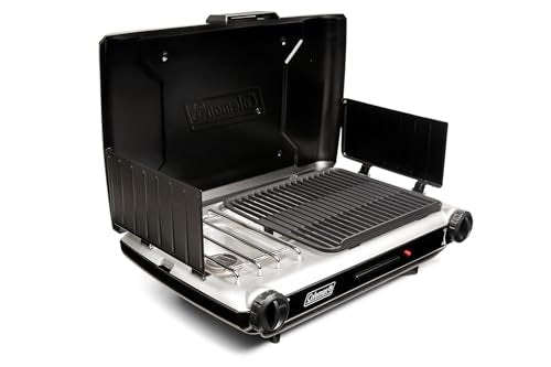 Coleman Tabletop 2-in-1 Grill & Stove with 2 Adjustable Burners, Propane Grill/Stove with Push-Button Starter, Wind Guard...