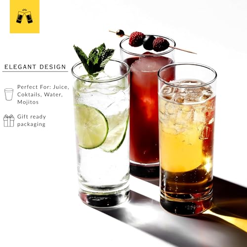 LEMONSODA Premium Highball Glass Set - Elegant Tom Collins Glasses Set of 6-12oz Tall Drinking Water Glasses - Bar Glasswa...