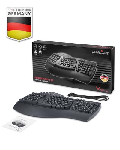 Perixx PERIBOARD-512B Wired Ergonomic Keyboard - Split Keyboard, Wrist Rest, Natural Typing - Wired USB Connectivity - US ...