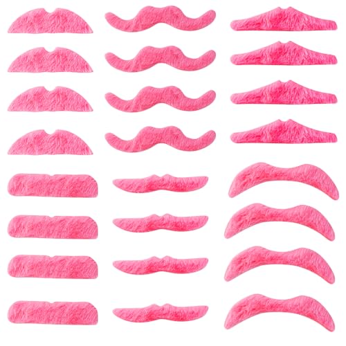 TCOTBE 24 Pcs Pink Self Adhesive Mustaches Hot Pink Self Adhesive Party Mustaches Fake Pink Mustaches Beard Costume Access...