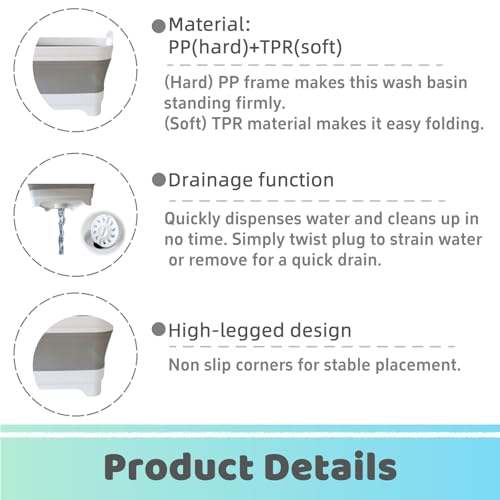 GIMWA Collapsible Wash Basin for Baby Bottles - 2.4 Gallons Portable Wash Bin for RV Camping Sink, Space-Saving Dish Tub (...