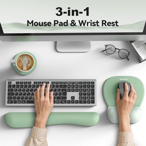 TECKNET Gel Mouse Pad with Wrist Rest, 3 in 1 Keyboard Wrist Rest for Pain Relief, Non-Slip PU Base & Easy Typing, Ergonom...