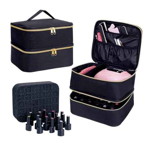 Nail Polish Organizer, Handheld Double Layer Organizer Holds 30 Bottles (15 ml/0.5 floz) with Adjustable Dividers for Nail Polish Small Manicure Lamp Manicure Tools Essential and Travel,Black