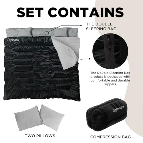 Double Sleeping Bag - XL Sleeping Bags for Adults Two Person - Queen Size Double Sleeping Bags for Adults 2 Person - Sleep...