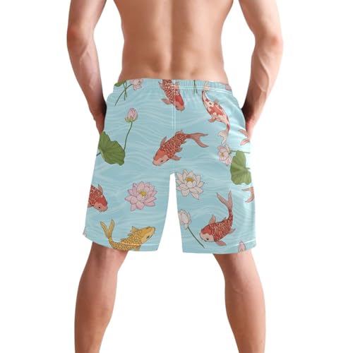 SLHKPNS Men's Swim Trunks Quick Dry Swimming Shorts with Pocket Koi Fish Water Swimsuit Trunks