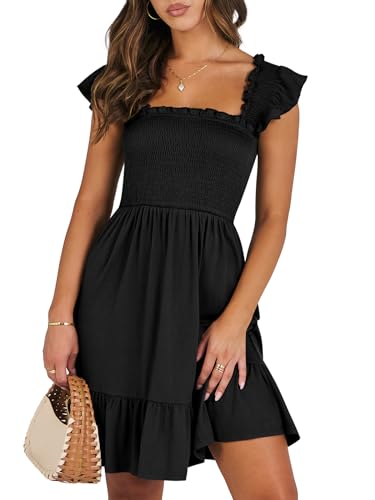 ANRABESS Women's Summer Casual Sleeveless Square Neck Dress 2026 Smocked Ruffle Backless Boho Beach Cute Teen Short Sundress