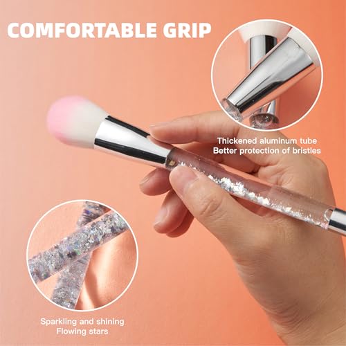 RAEEIKPHZ Travel Makeup Brush Set for Women,Grey White Transparent Unique Liquid Flows Handle with Fan Lip Eye Shadow Blen...