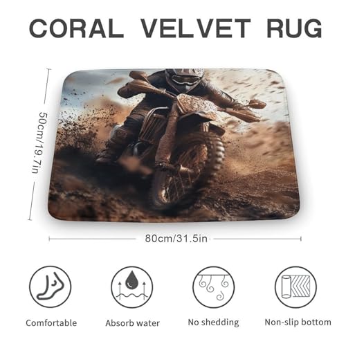 DIPQIMI Dirt Bike Racer Bathroom Rug, Extreme Outdoor Sport Bath Mat with Non Slip Backing, Soft Microfiber Floor Mat for ...