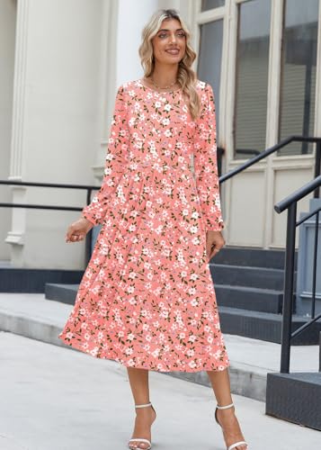 Zeagoo Long Sleeve Dresses for Women 2026 Fall Winter Casual Flowy A-Line Boho Midi Party Long Dress with Pockets