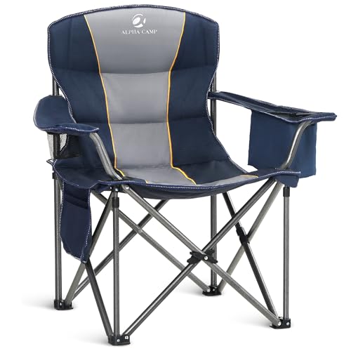 ALPHA CAMP Oversized Camping Chair Heavy Duty Lawn Chair with Cooler Bag Support 450 LBS Steel Frame Collapsible Padded Ar...