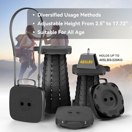 Guioiby 2025 Upgraded Portable Folding Stool, Collapsible Stool, Telescoping Camping Stool with Max Load Capacity 485lbs, ...
