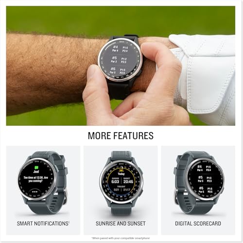 Garmin Approach® S44, Essential Golf GPS Smartwatch, AMOLED Display, On-Course Features, Silver Aluminum Bezel with Twilig...