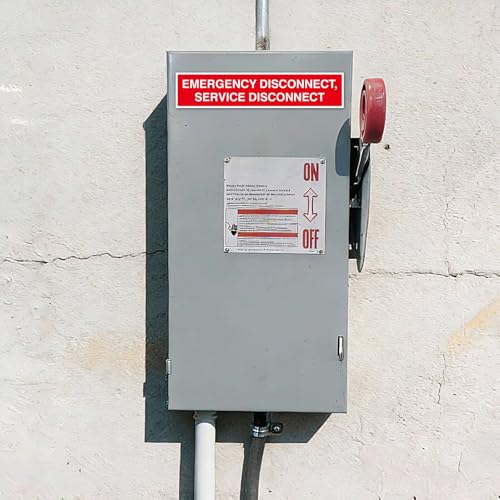 YooNotee 5 Pcs NEC Compliant Emergency Disconnect Sticker, 1-3/4 x 9 Inch Vinyl Emergency Service Shut off Sign Notice Dan...