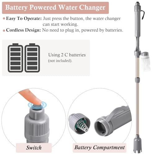 VILLNO Aquarium Vacuum Gravel Cleaner, Battery Fish Tank Water Changer, Removable Vacuum Sand Washer for Fish Tank Cleanin...