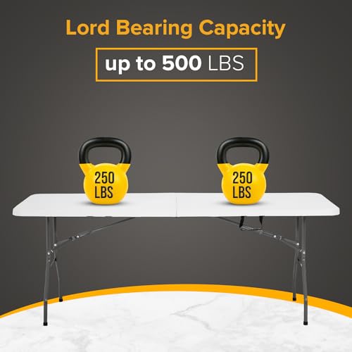 Dopinmin Folding Table 6FT Portable Heavy Duty Plastic Camping Table Foldable Tables Plastic Dining Tables Indoor Outdoor ...