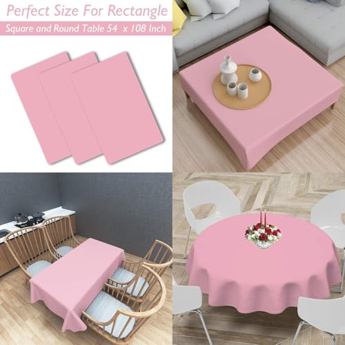 Childom 3 Pack Plastic Tablecloths for Rectangle Tables 54" x 108" Pink Disposable Table Cloths for 6 to 8 Foot Valentines...