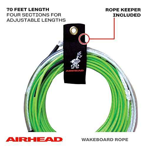 Airhead Dyneema Flat Line Wakeboard Rope, 4 Sections, 70-Feet, Green
