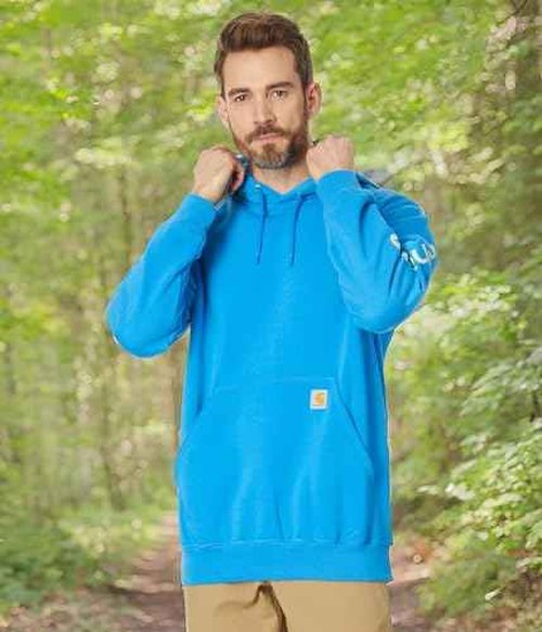 Carhartt Men's Loose Fit Midweight Logo Sleeve Graphic Sweatshirt, Atomic Blue, X-Large