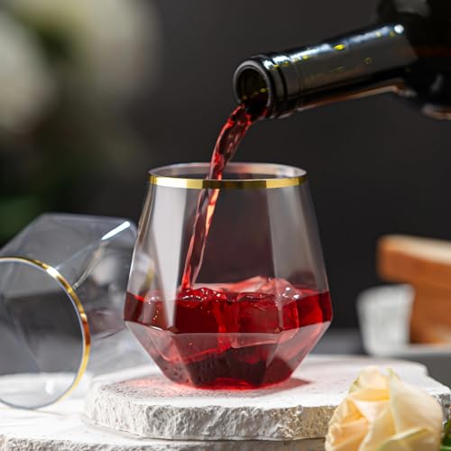 Lueumxc 40 Pack Diamond Plastic Wine Glasses,Unbreakable Stemless Whiskey Cocktail Wine Champagne Glasses,12 Ounce Durable...
