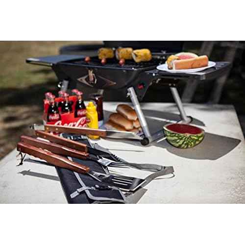 PICNIC TIME NCAA Cincinnati Bearcats 3-Piece BBQ Tote & Grill Accessories Set, Outdoor Gril Set with Case, BBQ Spatula, BBQ Fork, and BBQ Tongs, (Black with Gray Accents)