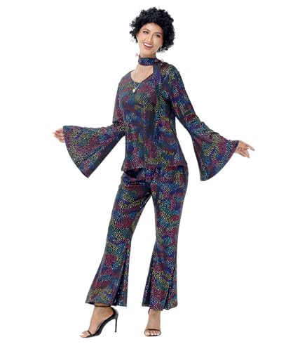 70s Disco Costume for Women - 1970s Disco Outfit with Wig, Earrings, glasses, Necklace, Headband, Sequin Top & Bell Bottoms