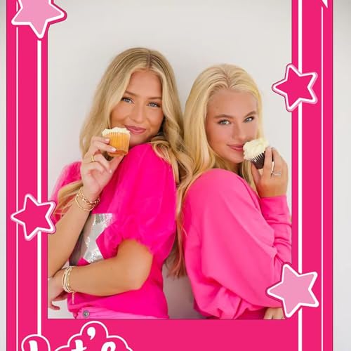 Hot Pink Girls Birthday Decorations Pink Photo Booth Props Princess Doll Theme Decor Let's Go Bachelorette Party Decoratio...