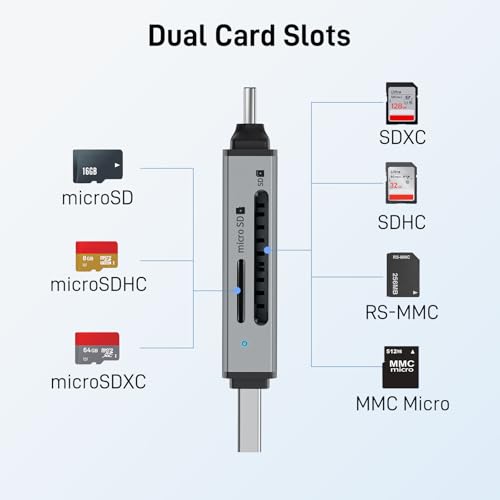acer SD Card Reader USB C, Dual Slots USB 3.0 Type C to Micro SD Card Adapter, Memory Card Reader for MicroSD, SDHC, SDXC,...