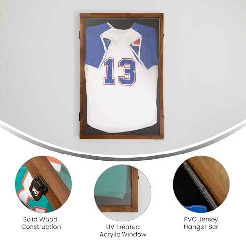 Flash Furniture Banks Jersey Display Case, Hanging PVC Tube, Velvet Lined Back, Foam Sheet Insert, Acrylic Window, Anti-Theft Lock with Keys, 24x36, Rustic Brown