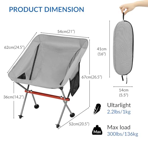 SHALLWE Ultralight Camping Chairs, All Aluminum Frame Portable Folding Camp Chair for Adults, Lightweight Collapsible for ...